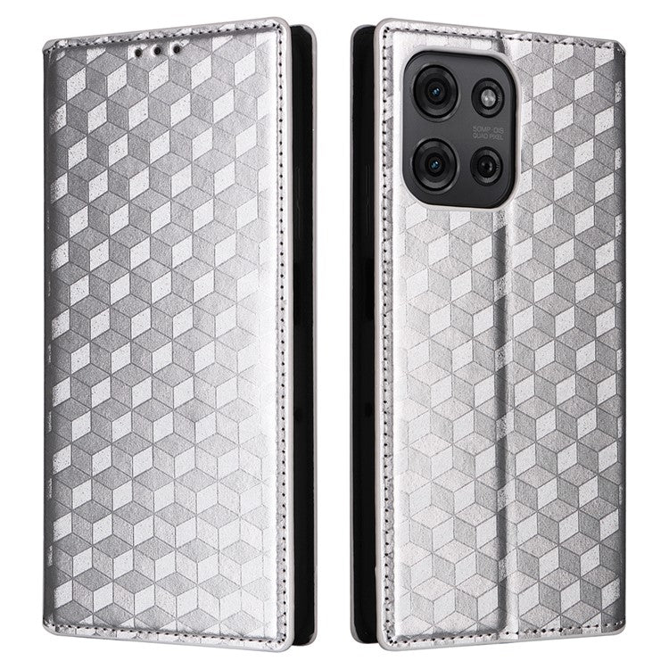 For Motorola Moto G75 5G Wallet Case Rhombus Imprinted Leather Phone Cover - Silver