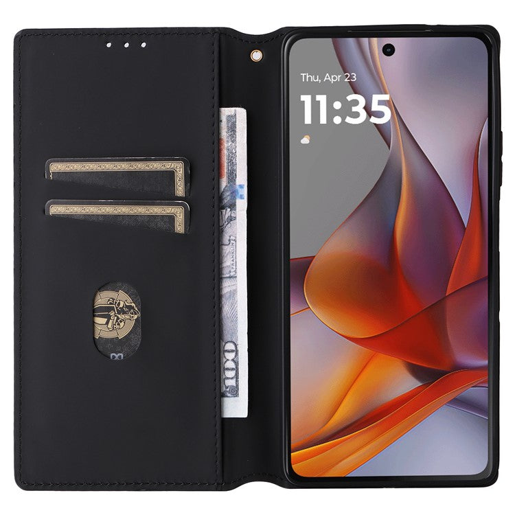 For Motorola Moto G75 5G Wallet Case Rhombus Imprinted Leather Phone Cover - Black