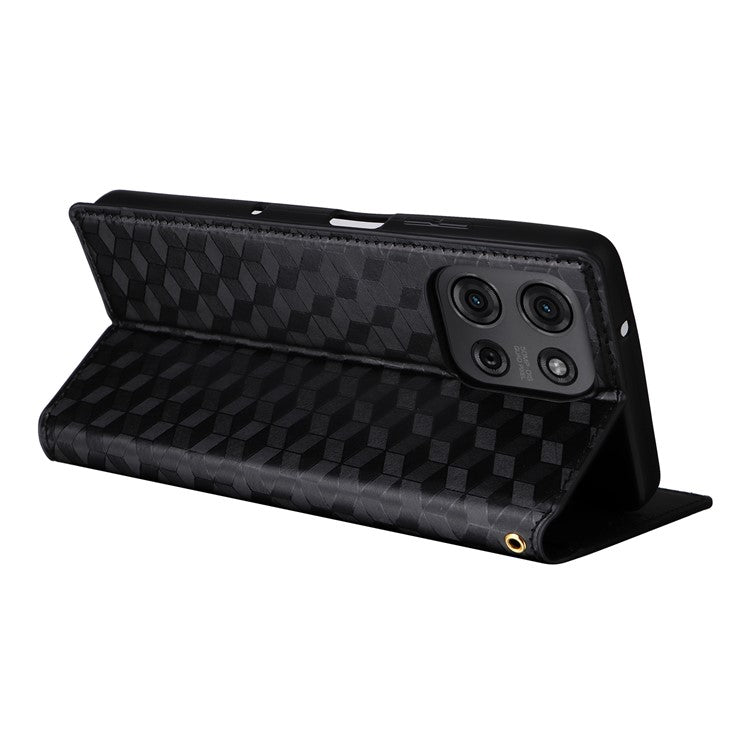 For Motorola Moto G75 5G Wallet Case Rhombus Imprinted Leather Phone Cover - Black