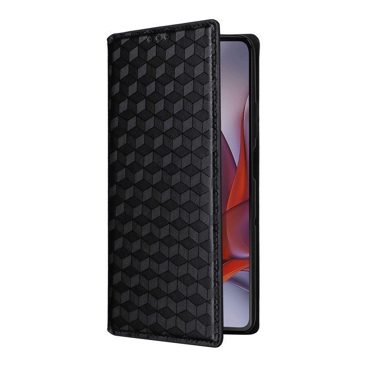 For Motorola Moto G75 5G Wallet Case Rhombus Imprinted Leather Phone Cover - Black