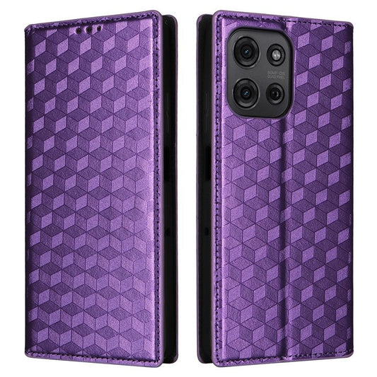 For Motorola Moto G75 5G Wallet Case Rhombus Imprinted Leather Phone Cover - Purple