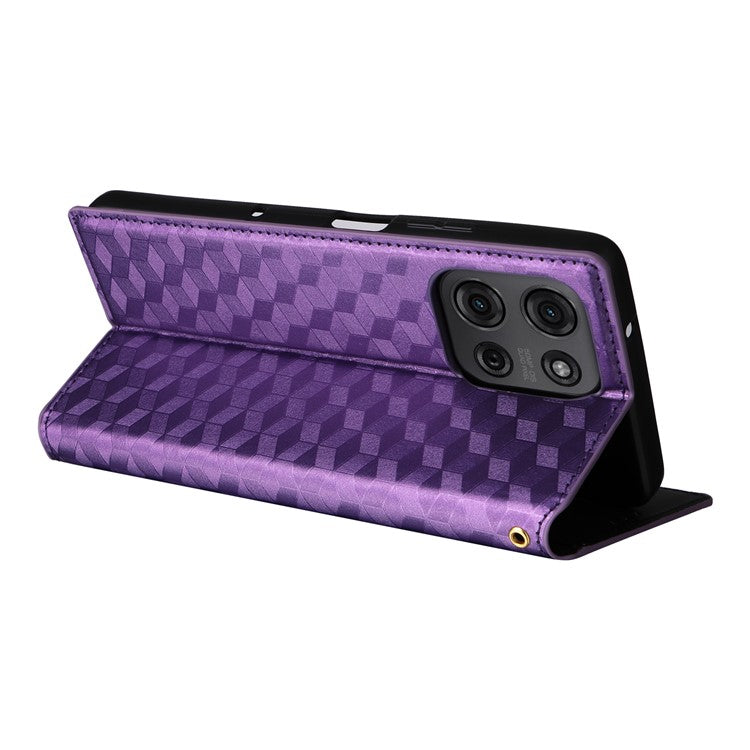 For Motorola Moto G75 5G Wallet Case Rhombus Imprinted Leather Phone Cover - Purple