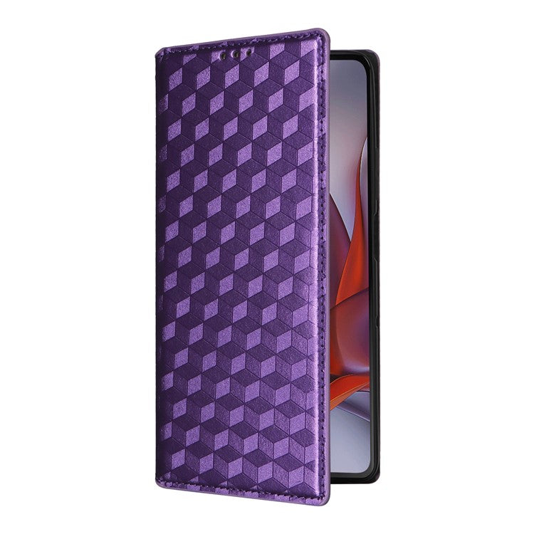 For Motorola Moto G75 5G Wallet Case Rhombus Imprinted Leather Phone Cover - Purple