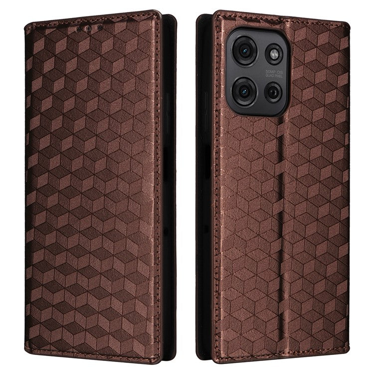 For Motorola Moto G75 5G Wallet Case Rhombus Imprinted Leather Phone Cover - Brown