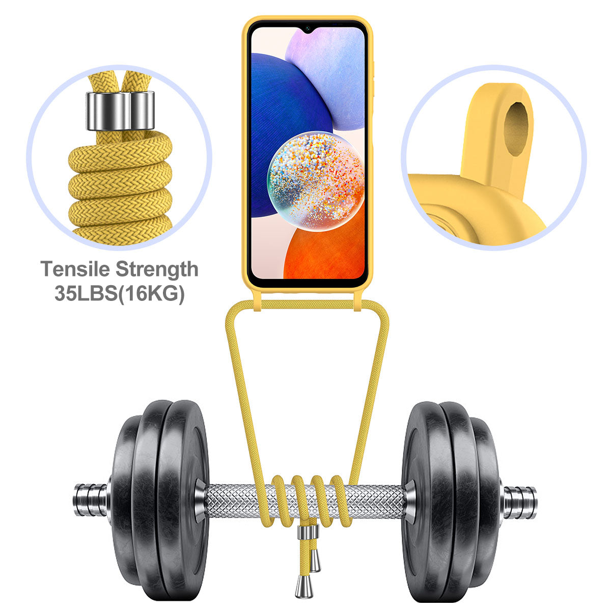 For Samsung Galaxy A16 5G / 4G Case Liquid Silicone Card Holder Phone Back Cover with Lanyard - Yellow