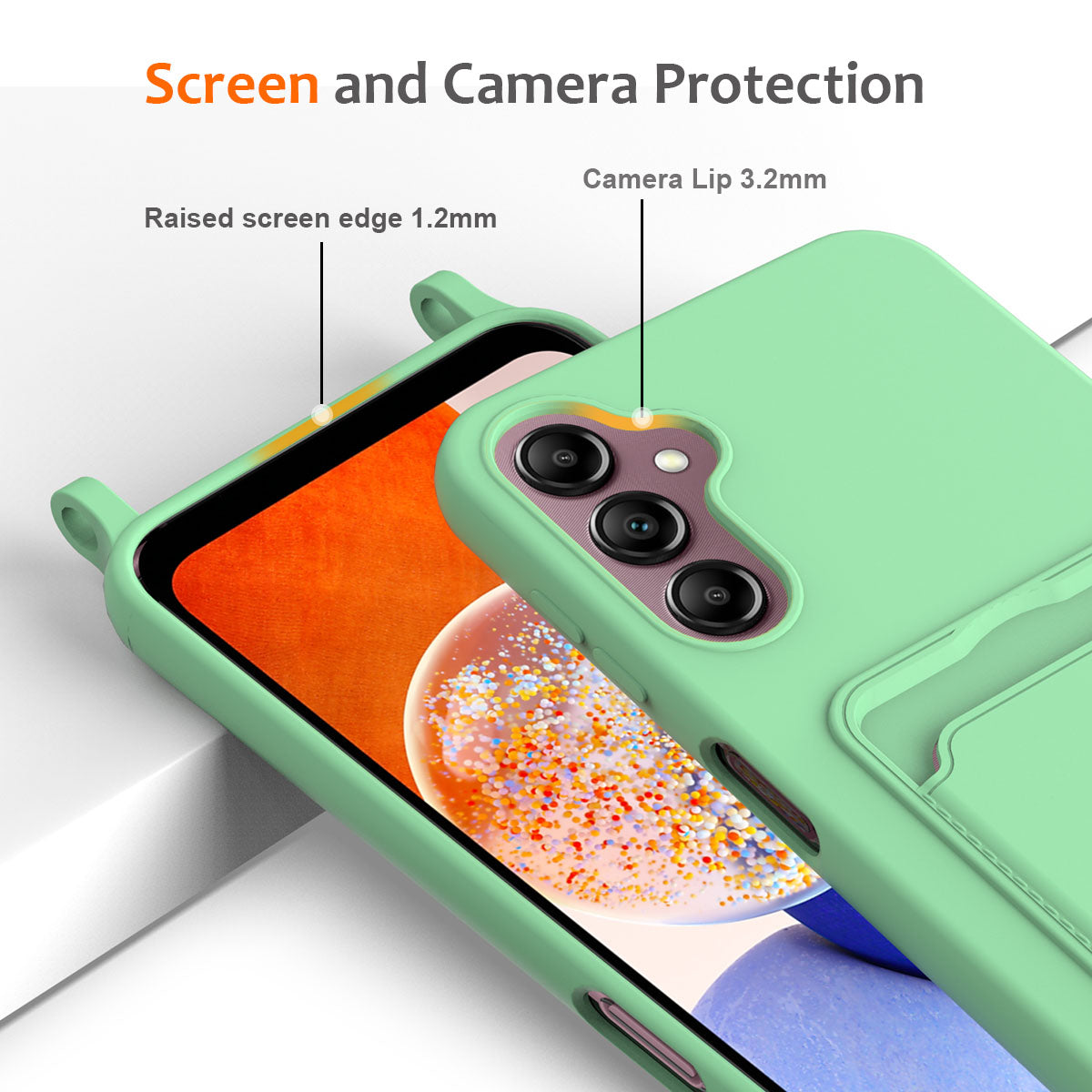 For Samsung Galaxy A16 5G / 4G Case Liquid Silicone Card Holder Phone Back Cover with Lanyard - Green