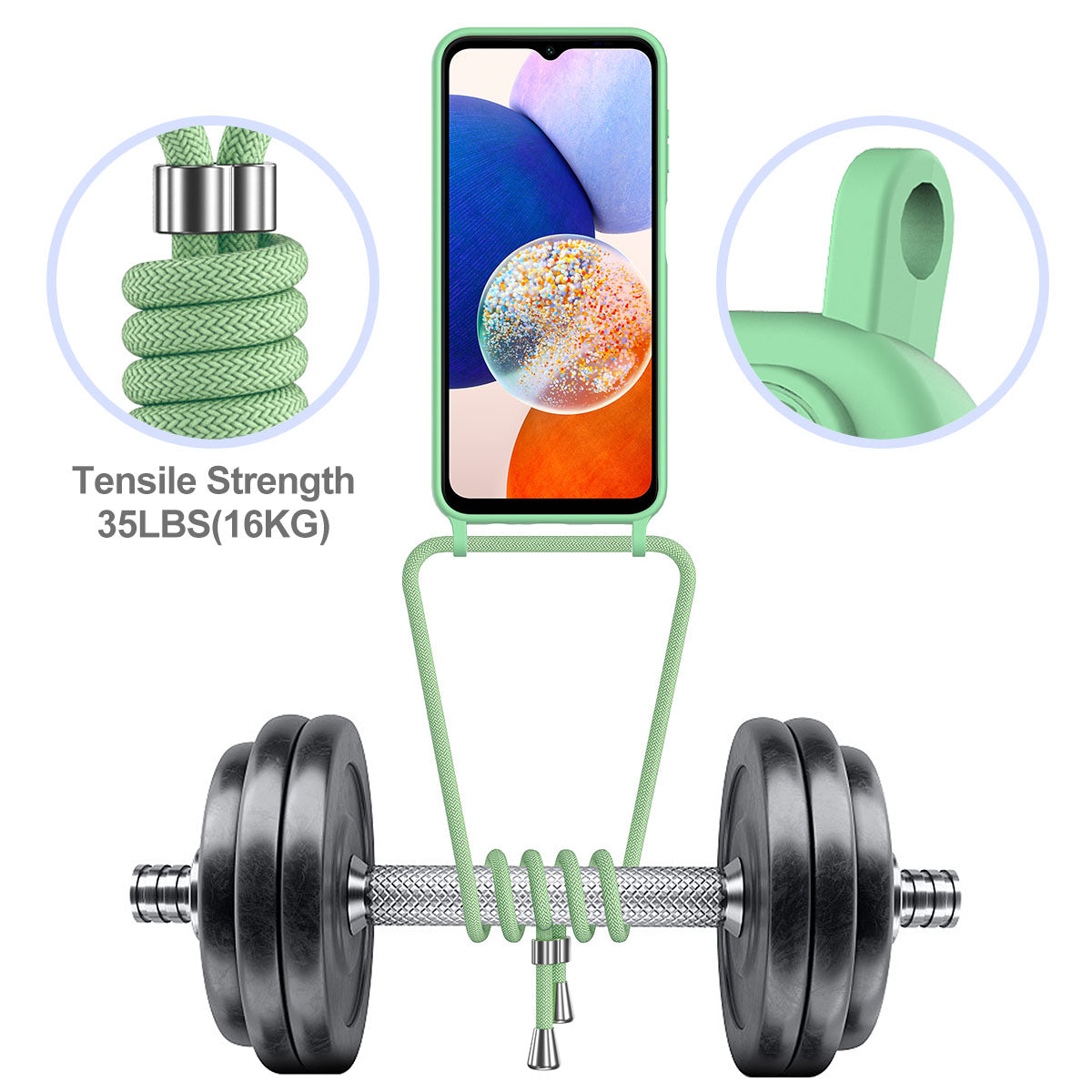 For Samsung Galaxy A16 5G / 4G Case Liquid Silicone Card Holder Phone Back Cover with Lanyard - Green