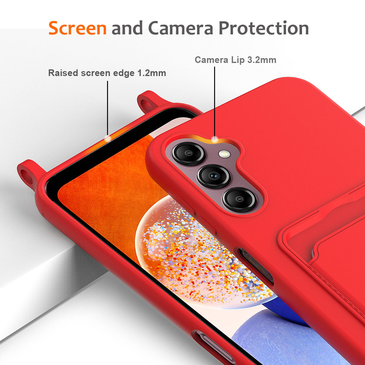 For Samsung Galaxy A16 5G / 4G Case Liquid Silicone Card Holder Phone Back Cover with Lanyard - Red
