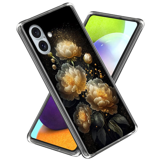 For iPhone 16 Plus Case Pattern Printed Shockproof TPU Phone Cover - Golden Peony