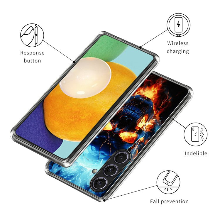 For Samsung Galaxy S25+ Case Pattern Printed Shockproof TPU Phone Cover - Flame Skull