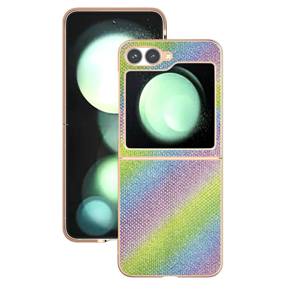 For Samsung Galaxy Z Flip7 FE 5G / Z Flip6 5G Case Rhinestone Texture PU+TPU Phone Cover Electroplating Edge - Multi-color