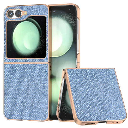 For Samsung Galaxy Z Flip7 FE 5G / Z Flip6 5G Case Rhinestone Texture PU+TPU Phone Cover Electroplating Edge - Blue
