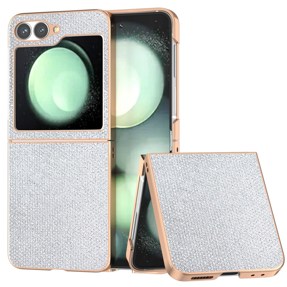 For Samsung Galaxy Z Flip7 FE 5G / Z Flip6 5G Case Rhinestone Texture PU+TPU Phone Cover Electroplating Edge - Silver