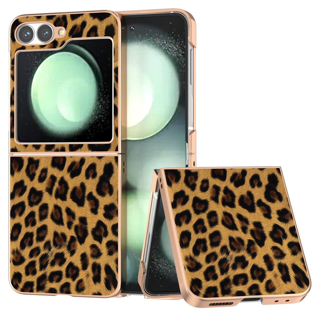 For Samsung Galaxy Z Flip7 FE 5G / Z Flip6 5G Case Electroplating Leopard Pattern PU+TPU Phone Cover - Gold