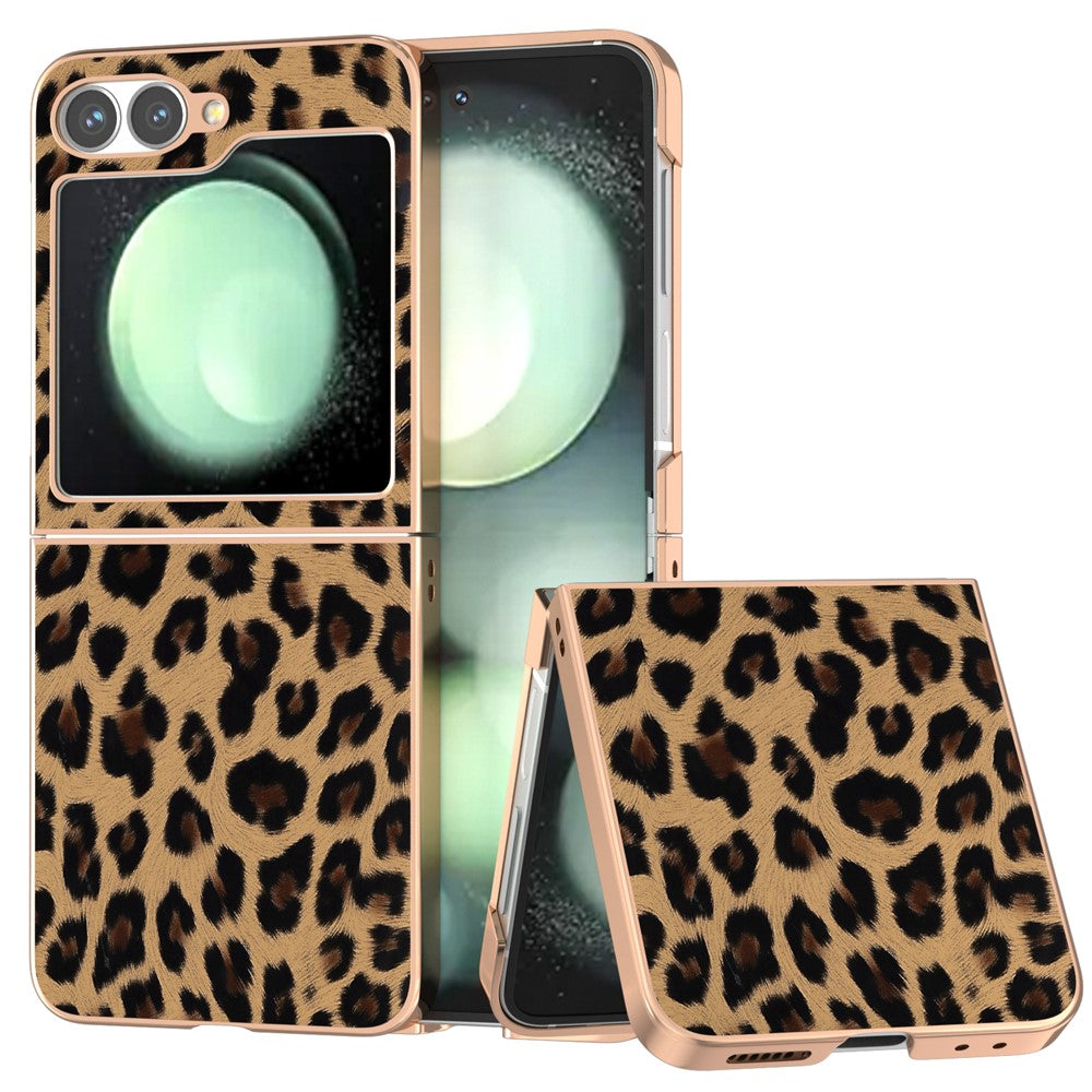 For Samsung Galaxy Z Flip7 FE 5G / Z Flip6 5G Case Electroplating Leopard Pattern PU+TPU Phone Cover - Champagne Gold