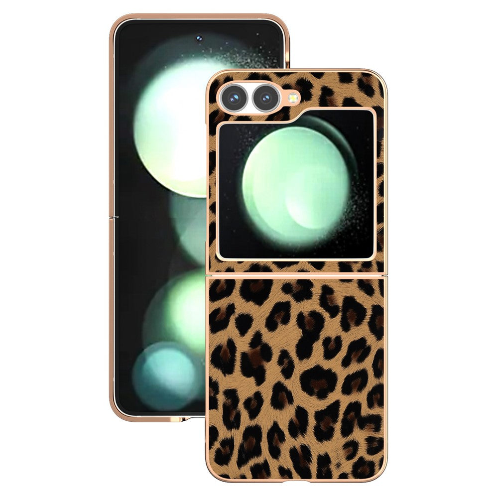 For Samsung Galaxy Z Flip7 FE 5G / Z Flip6 5G Case Electroplating Leopard Pattern PU+TPU Phone Cover - Champagne Gold