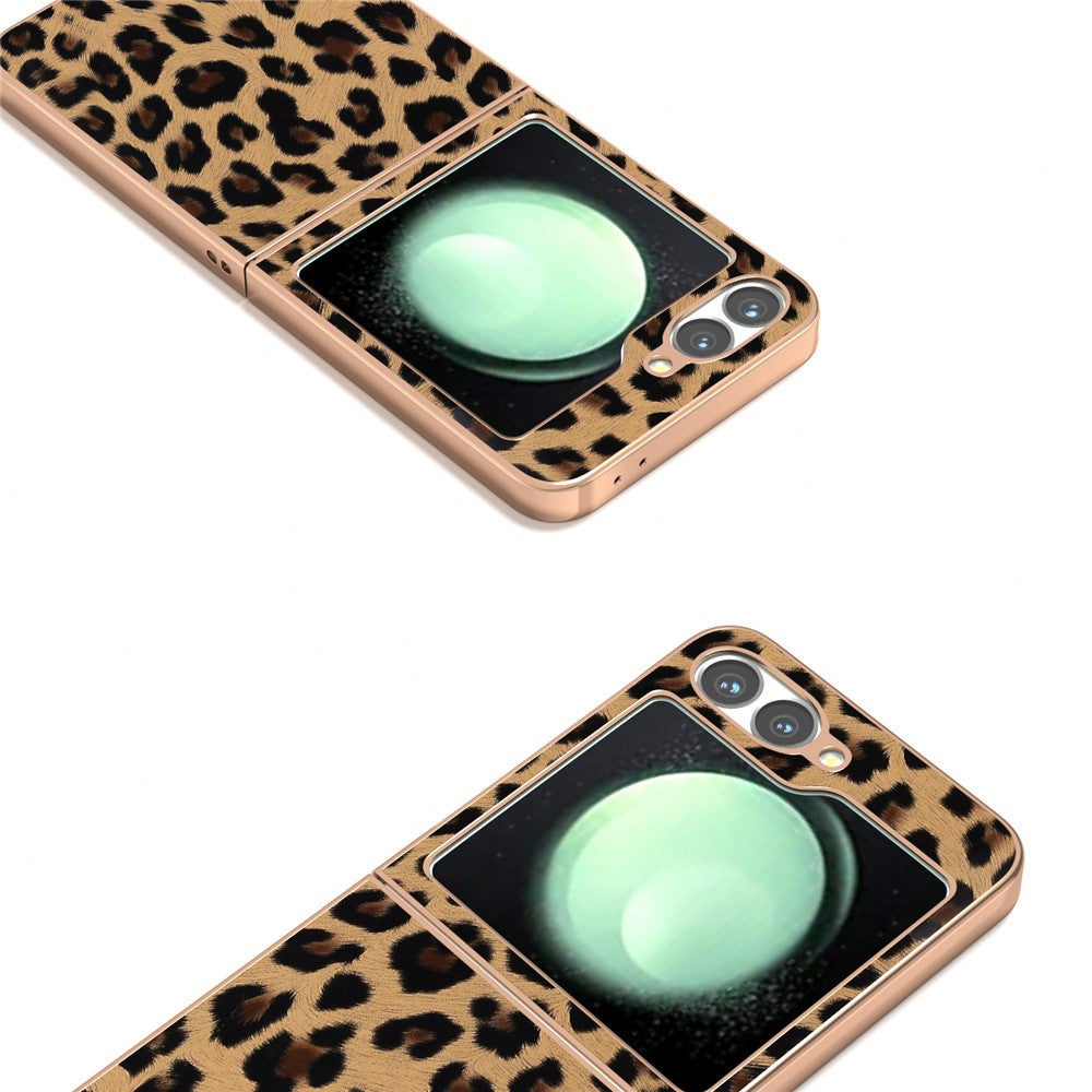 For Samsung Galaxy Z Flip7 FE 5G / Z Flip6 5G Case Electroplating Leopard Pattern PU+TPU Phone Cover - Champagne Gold