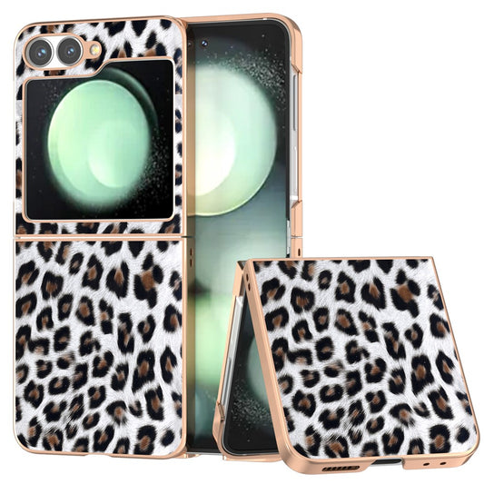 For Samsung Galaxy Z Flip7 FE 5G / Z Flip6 5G Case Electroplating Leopard Pattern PU+TPU Phone Cover - Silver