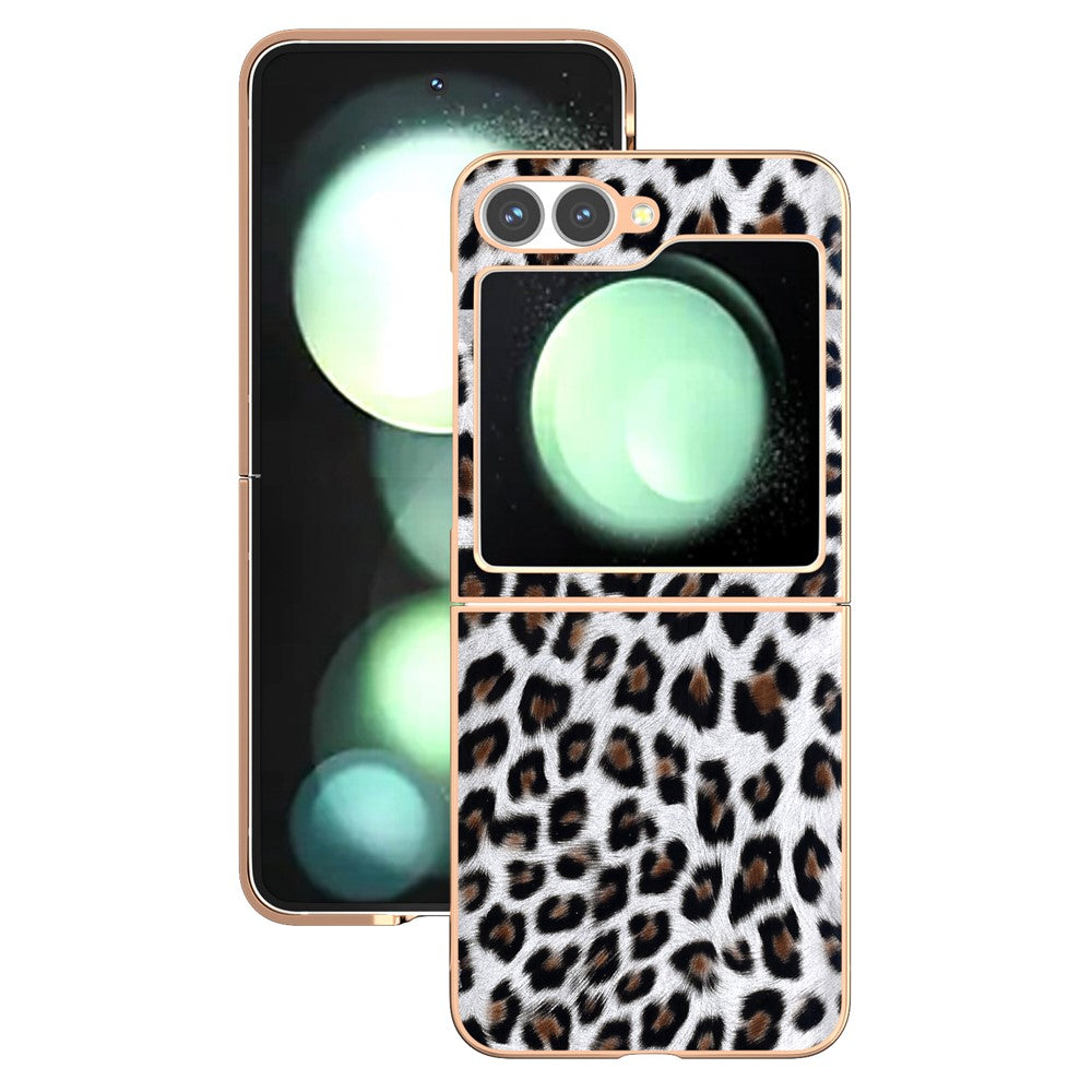 For Samsung Galaxy Z Flip7 FE 5G / Z Flip6 5G Case Electroplating Leopard Pattern PU+TPU Phone Cover - Silver