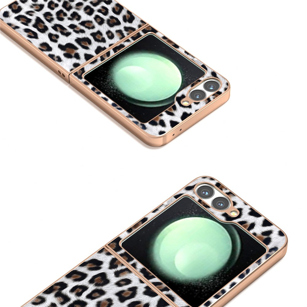 For Samsung Galaxy Z Flip7 FE 5G / Z Flip6 5G Case Electroplating Leopard Pattern PU+TPU Phone Cover - Silver