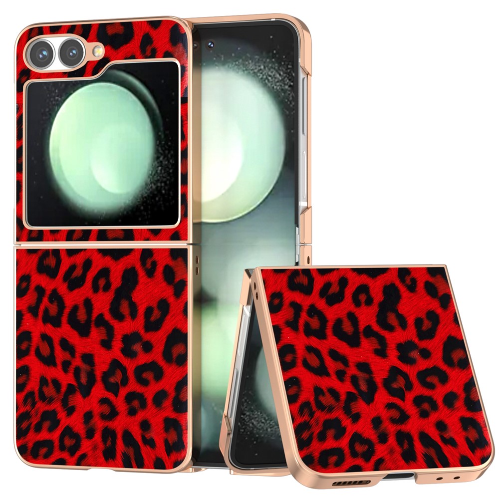 For Samsung Galaxy Z Flip7 FE 5G / Z Flip6 5G Case Electroplating Leopard Pattern PU+TPU Phone Cover - Red