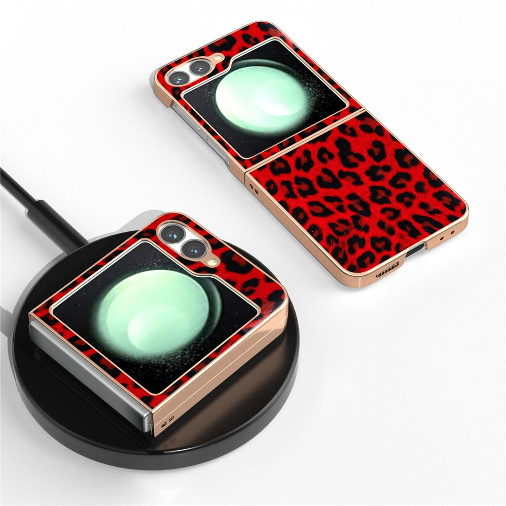 For Samsung Galaxy Z Flip7 FE 5G / Z Flip6 5G Case Electroplating Leopard Pattern PU+TPU Phone Cover - Red
