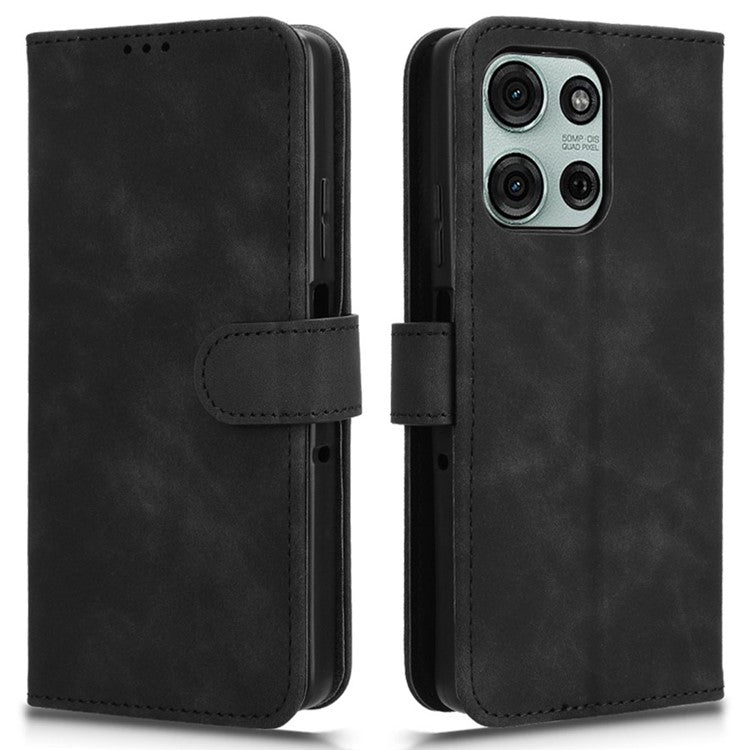 For Motorola Moto G75 5G Leather Case Skin-Feel Anti-Drop Wallet Flip Phone Cover - Black