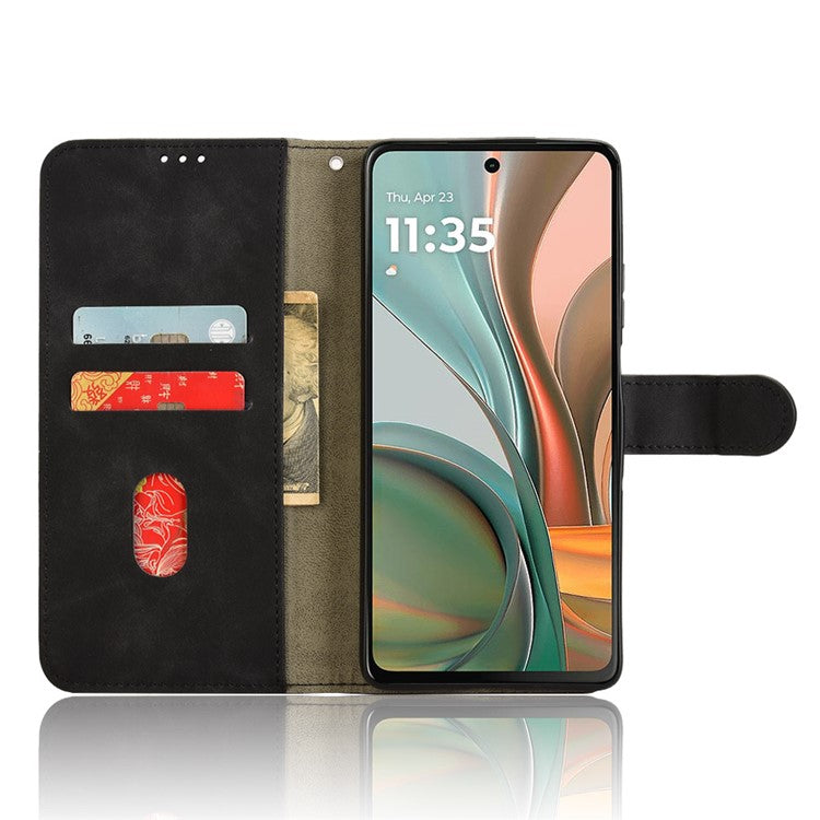 For Motorola Moto G75 5G Leather Case Skin-Feel Anti-Drop Wallet Flip Phone Cover - Black