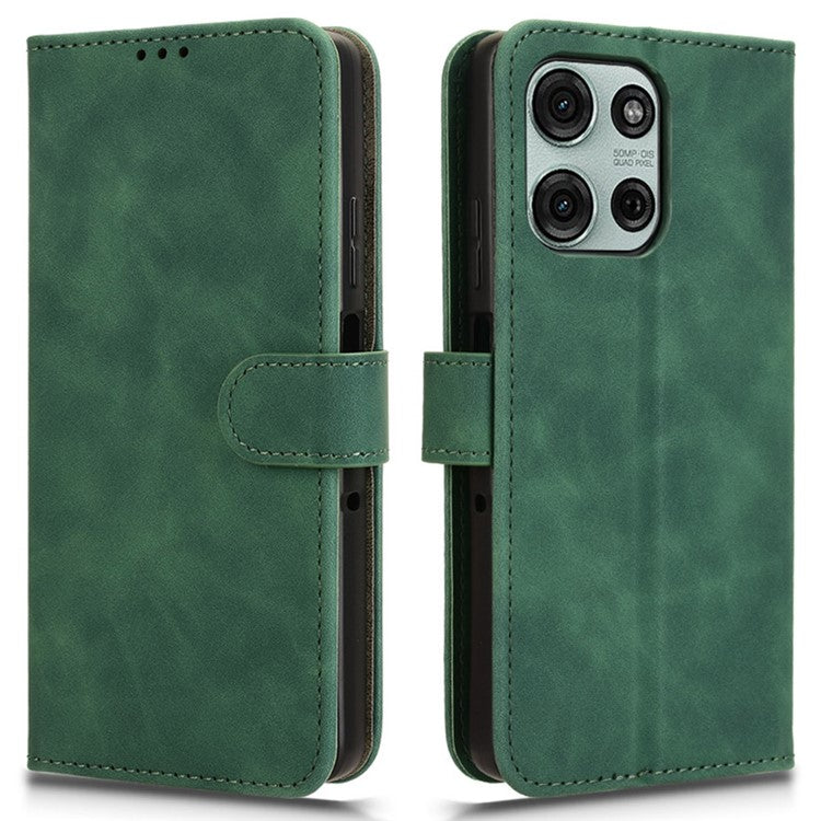 For Motorola Moto G75 5G Leather Case Skin-Feel Anti-Drop Wallet Flip Phone Cover - Green