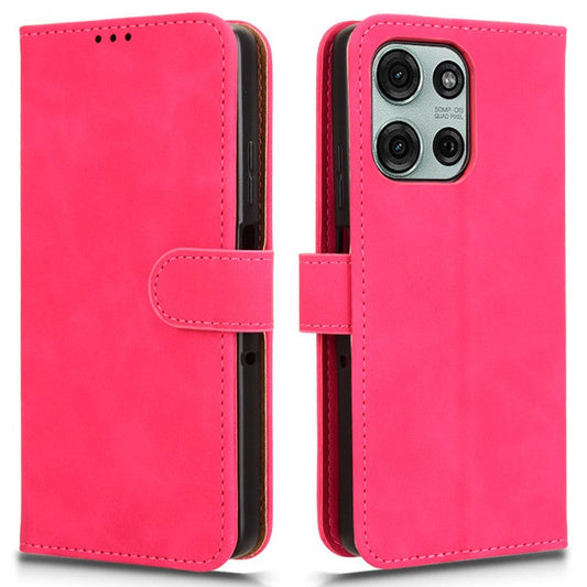 For Motorola Moto G75 5G Leather Case Skin-Feel Anti-Drop Wallet Flip Phone Cover - Rose