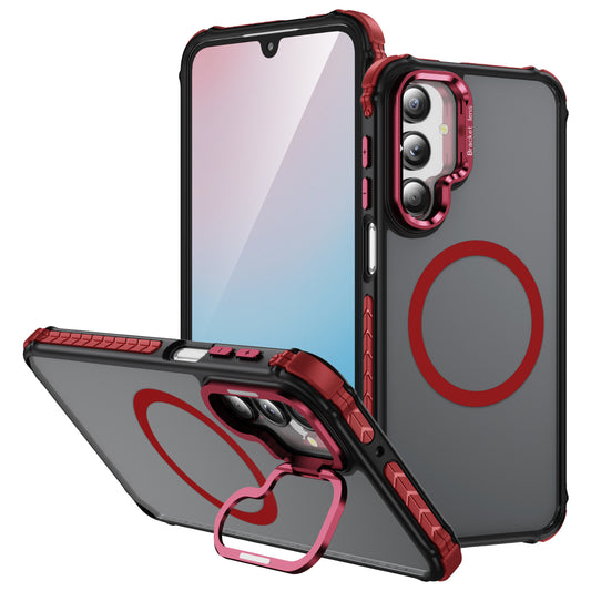 For Samsung Galaxy A16 5G Case with Lens Kickstand Matte Back Cover Compatible with MagSafe - Red