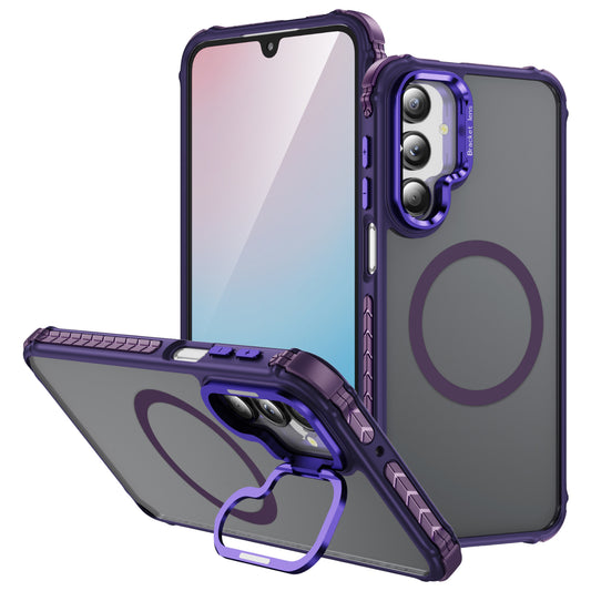 For Samsung Galaxy A16 5G Case with Lens Kickstand Matte Back Cover Compatible with MagSafe - Purple