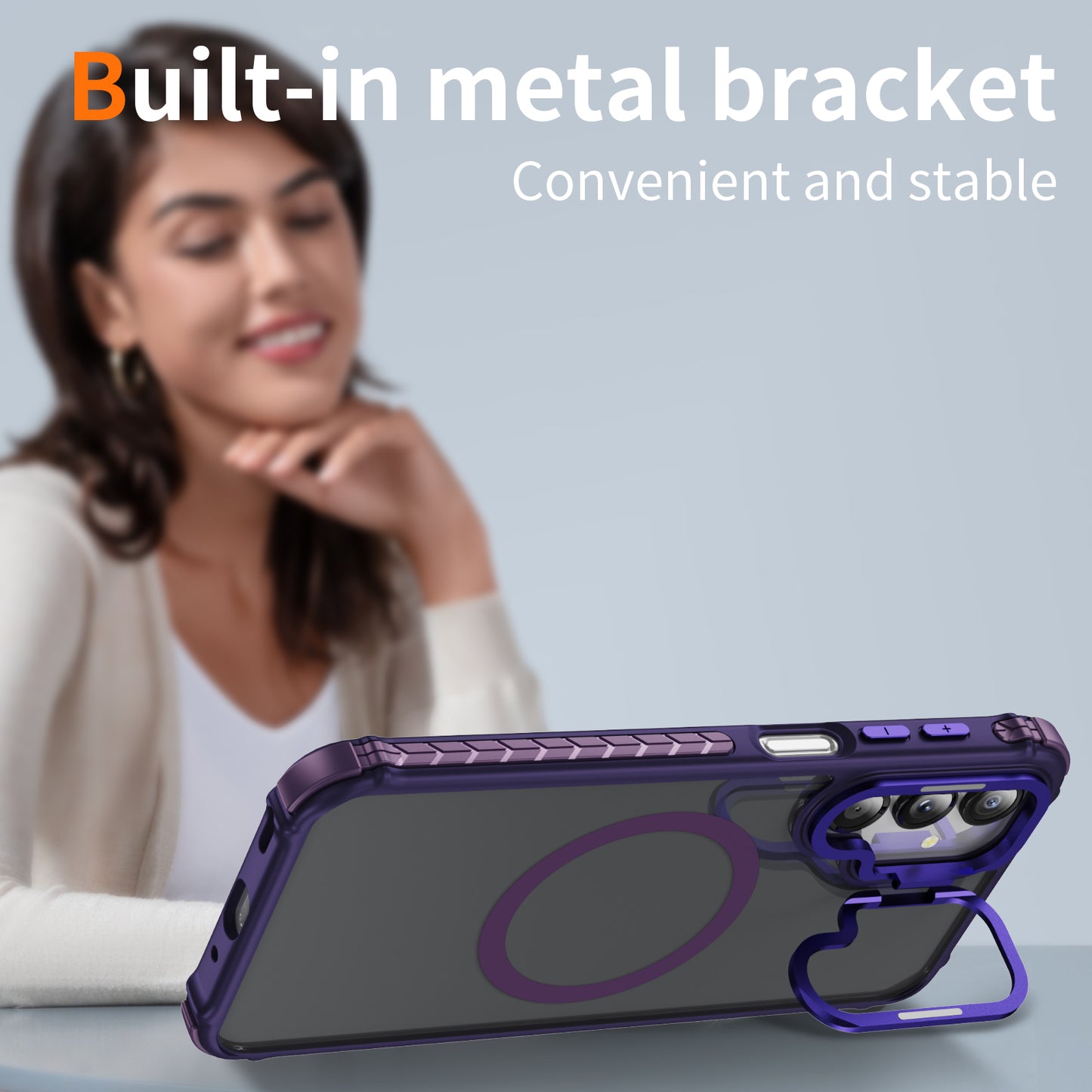 For Samsung Galaxy A16 5G Case with Lens Kickstand Matte Back Cover Compatible with MagSafe - Purple