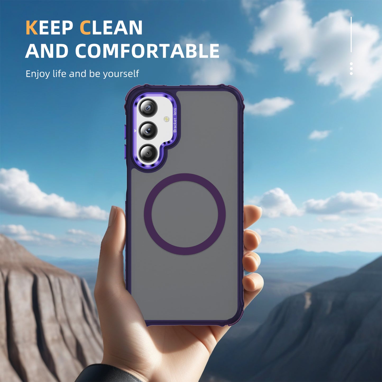 For Samsung Galaxy A16 5G Case with Lens Kickstand Matte Back Cover Compatible with MagSafe - Purple