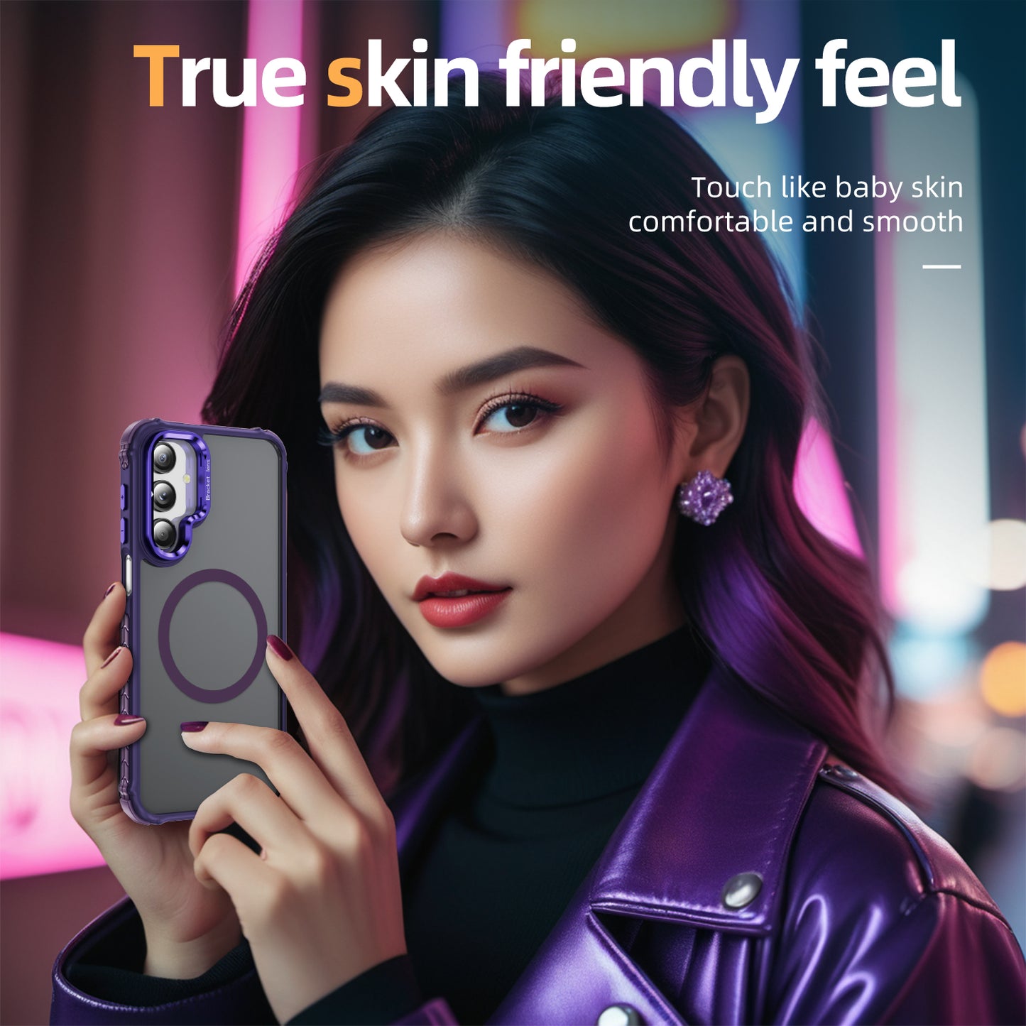 For Samsung Galaxy A16 5G Case with Lens Kickstand Matte Back Cover Compatible with MagSafe - Purple