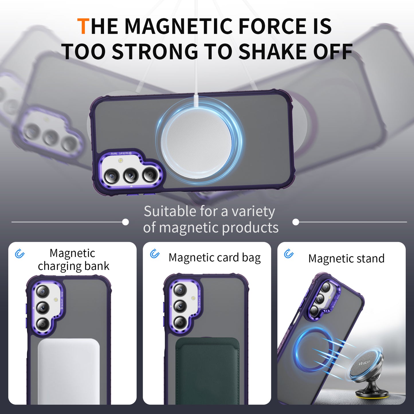 For Samsung Galaxy A16 5G Case with Lens Kickstand Matte Back Cover Compatible with MagSafe - Purple