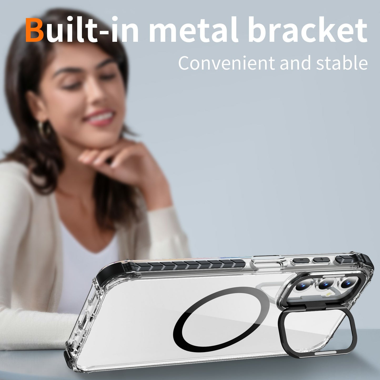 For Samsung Galaxy A16 5G  /  A16 4G Clear Phone Case with Lens Kickstand Cover Compatible with MagSafe - Black