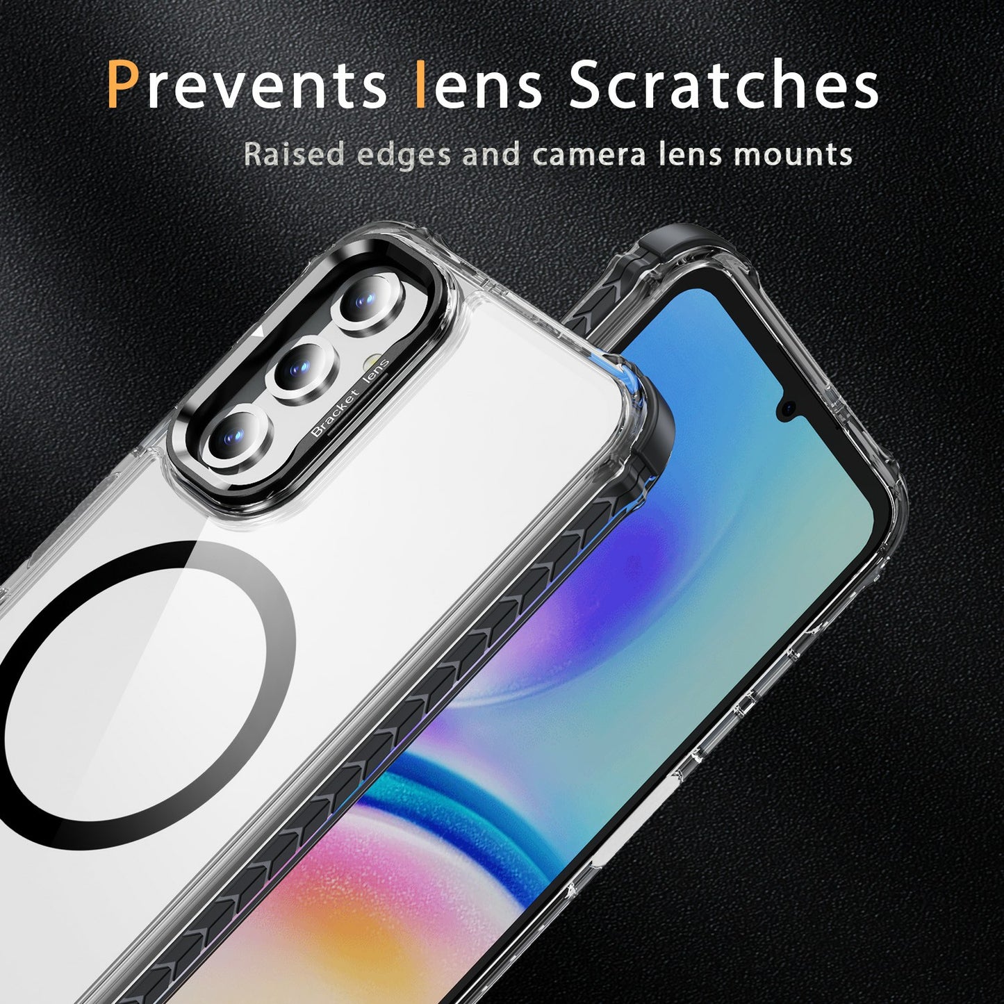 For Samsung Galaxy A16 5G  /  A16 4G Clear Phone Case with Lens Kickstand Cover Compatible with MagSafe - Black