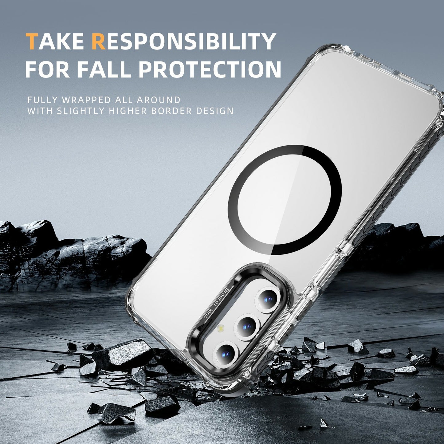 For Samsung Galaxy A16 5G  /  A16 4G Clear Phone Case with Lens Kickstand Cover Compatible with MagSafe - Black