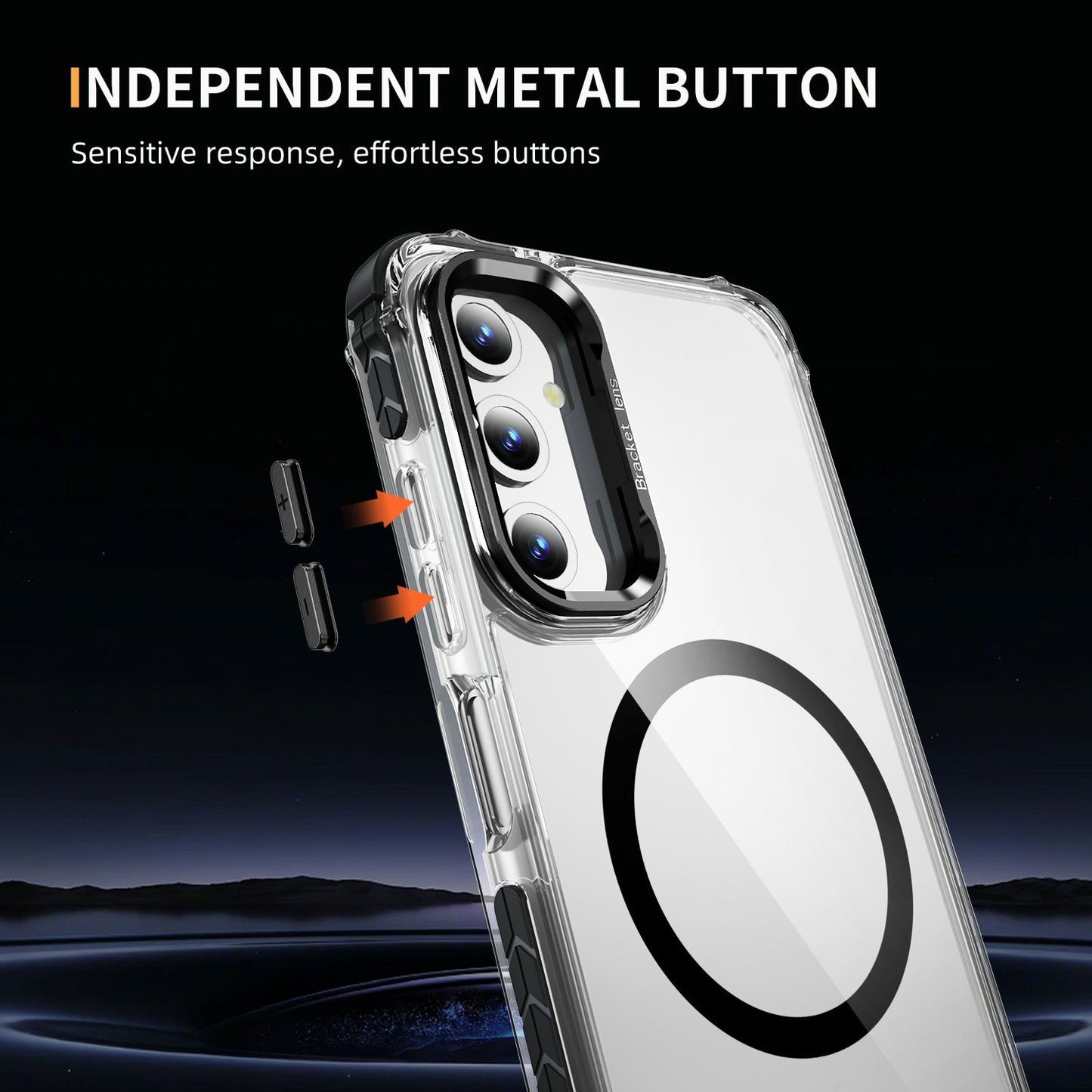 For Samsung Galaxy A16 5G  /  A16 4G Clear Phone Case with Lens Kickstand Cover Compatible with MagSafe - Black