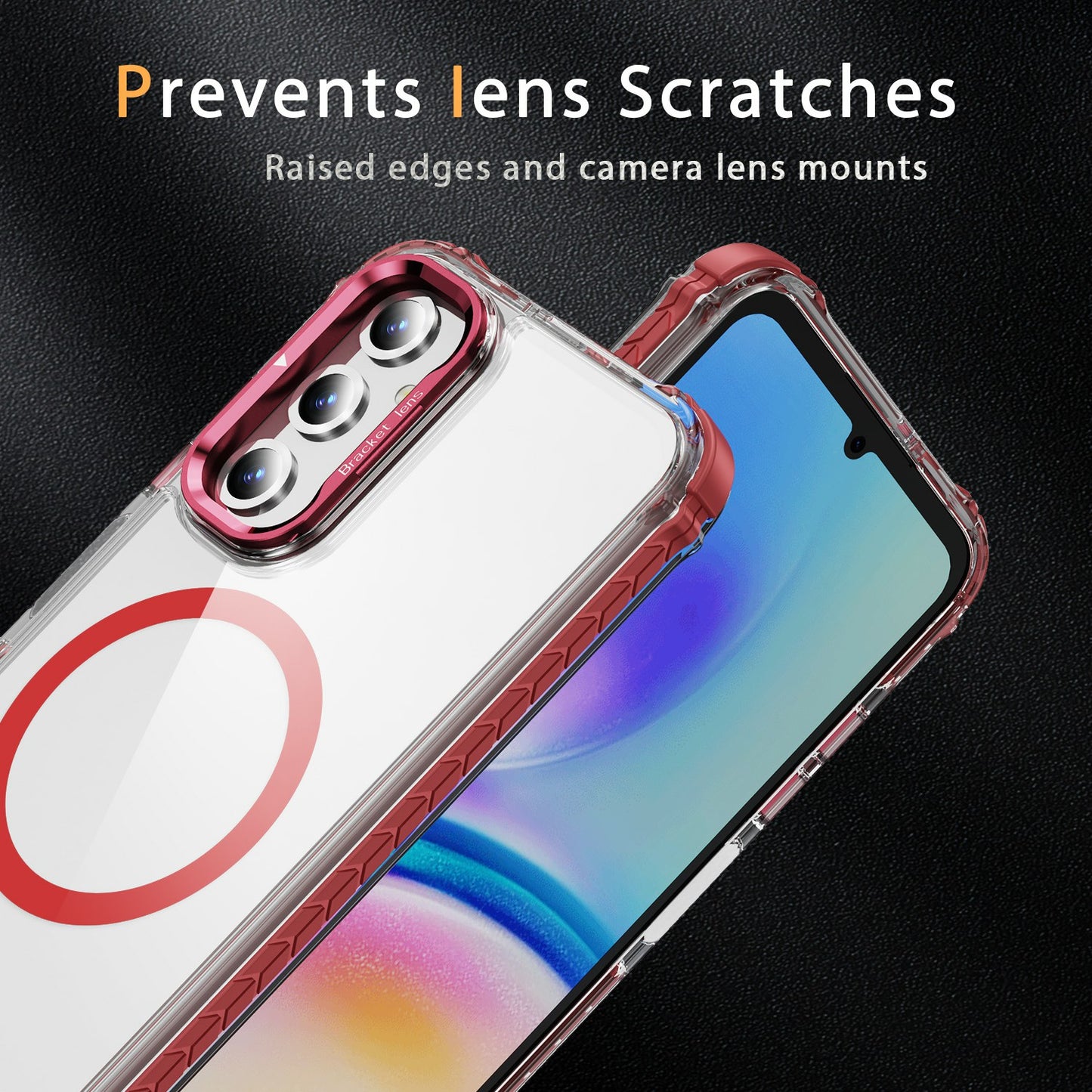 For Samsung Galaxy A16 5G  /  A16 4G Clear Phone Case with Lens Kickstand Cover Compatible with MagSafe - Red