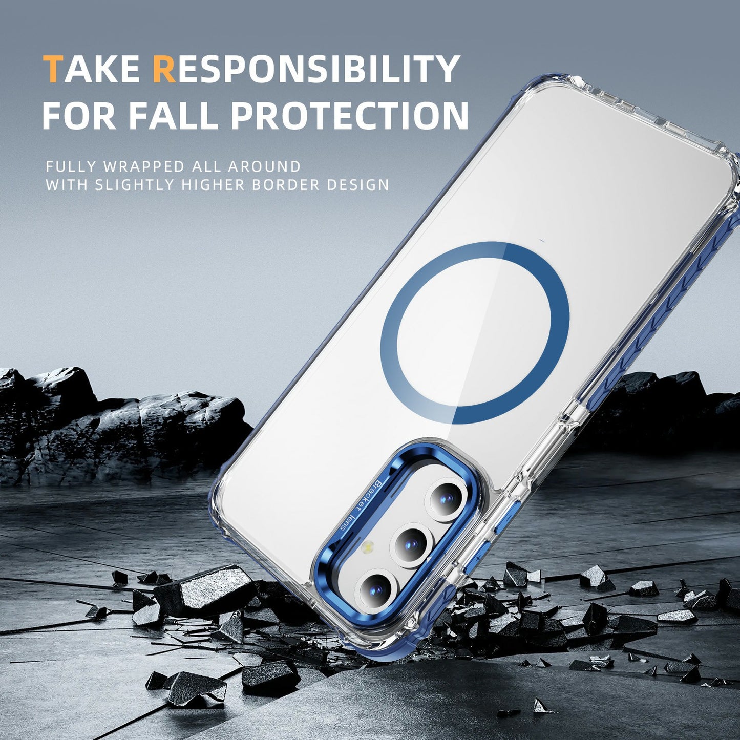 For Samsung Galaxy A16 5G  /  A16 4G Clear Phone Case with Lens Kickstand Cover Compatible with MagSafe - Blue