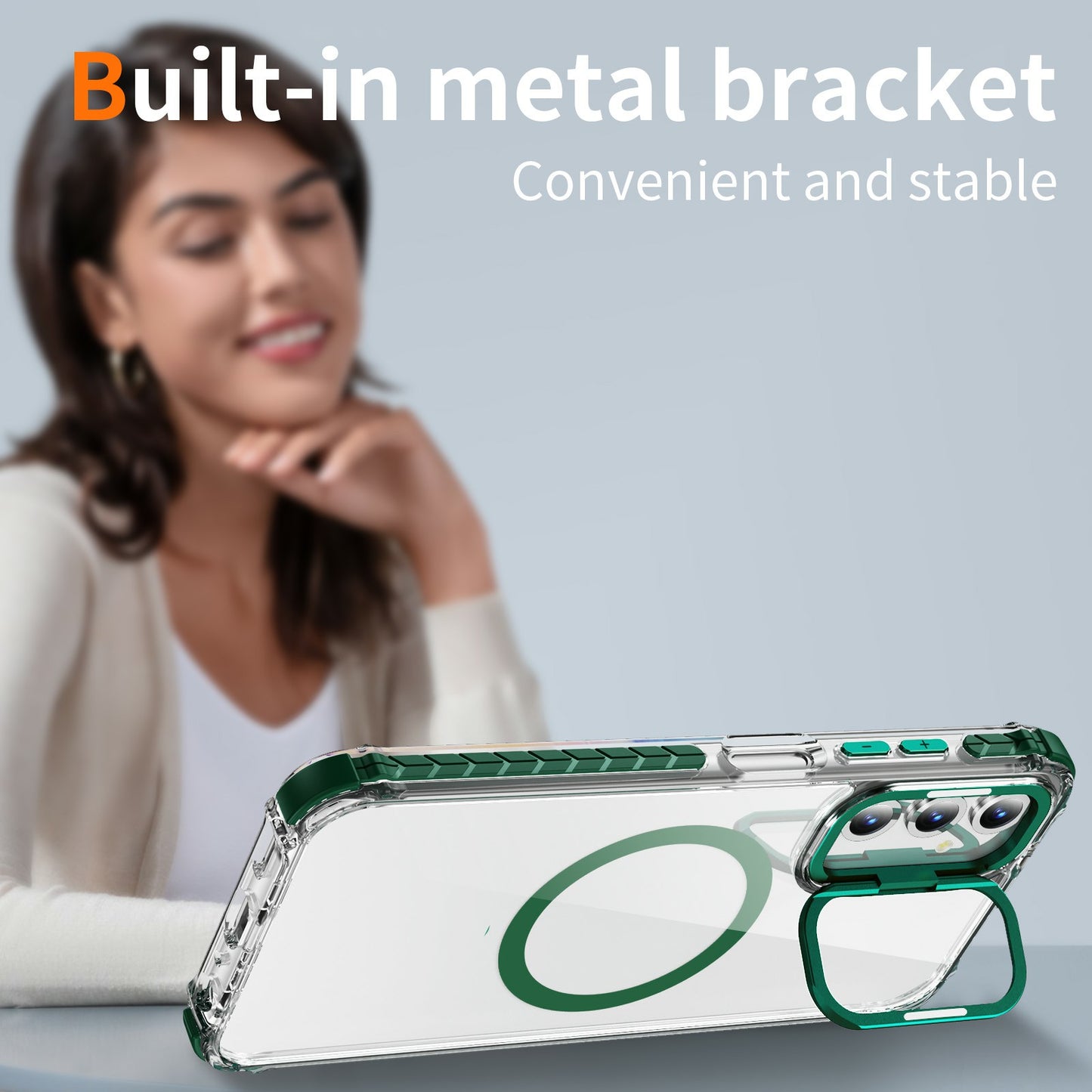 For Samsung Galaxy A16 5G  /  A16 4G Clear Phone Case with Lens Kickstand Cover Compatible with MagSafe - Green