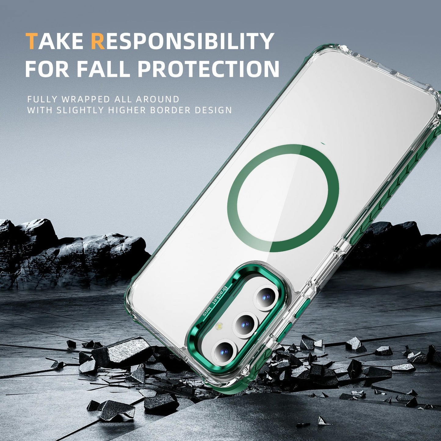 For Samsung Galaxy A16 5G  /  A16 4G Clear Phone Case with Lens Kickstand Cover Compatible with MagSafe - Green