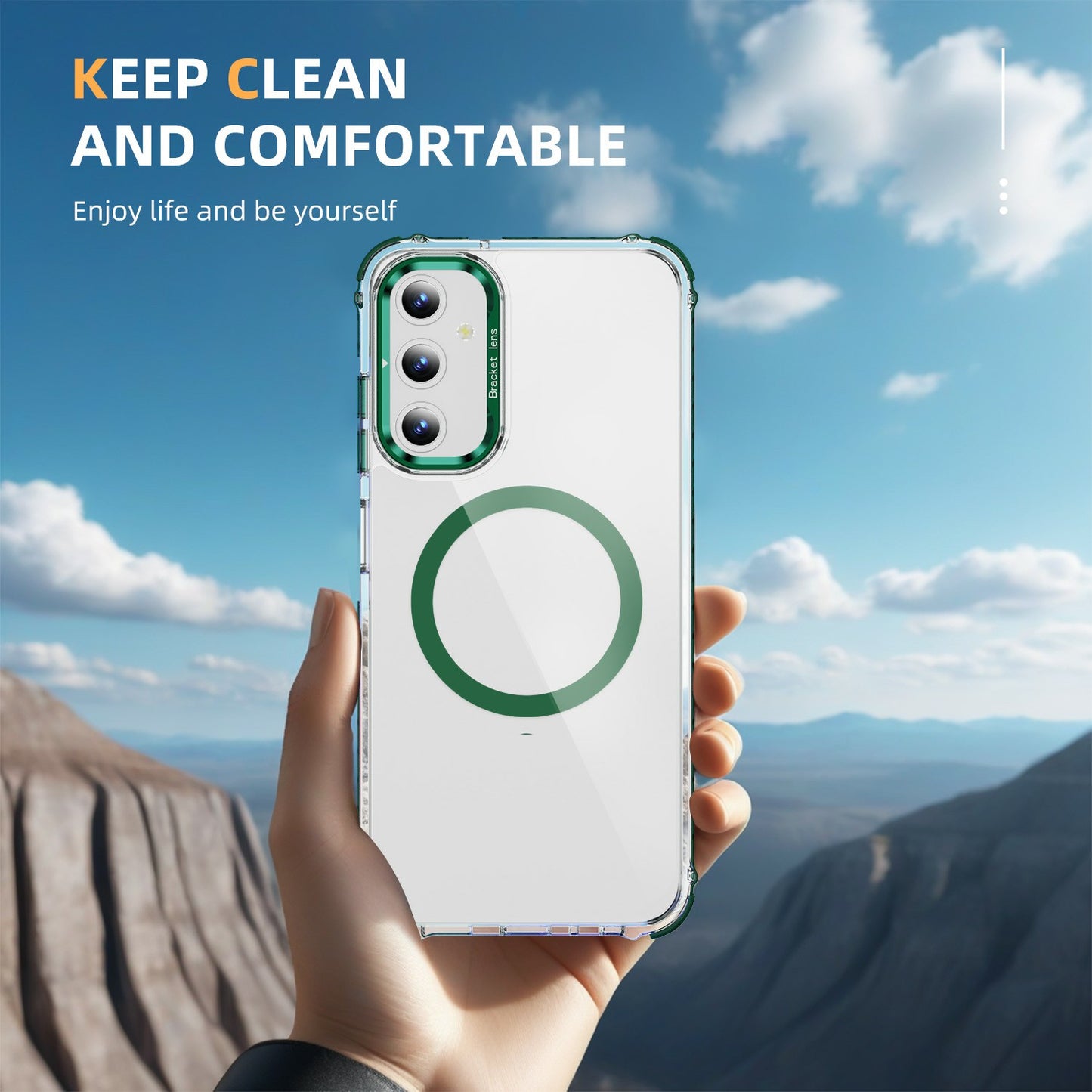 For Samsung Galaxy A16 5G  /  A16 4G Clear Phone Case with Lens Kickstand Cover Compatible with MagSafe - Green