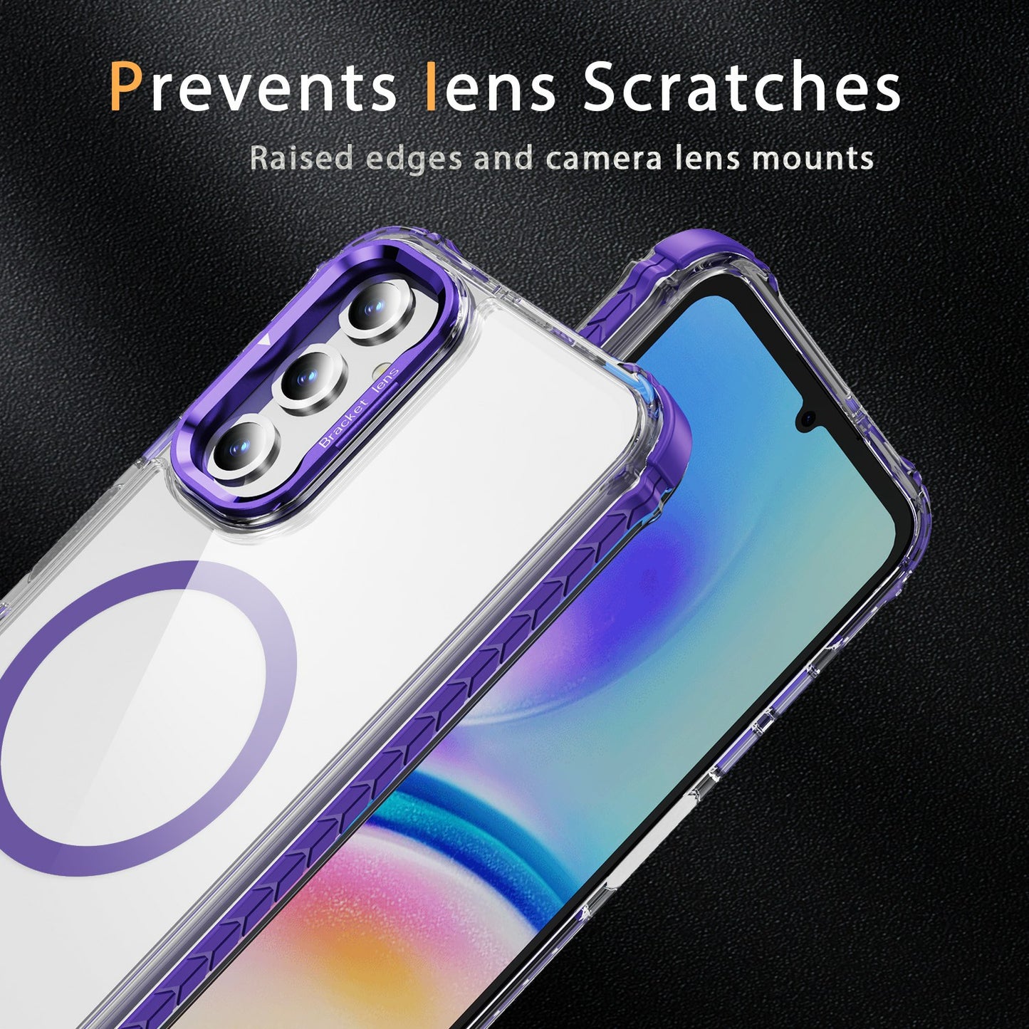 For Samsung Galaxy A16 5G  /  A16 4G Clear Phone Case with Lens Kickstand Cover Compatible with MagSafe - Purple