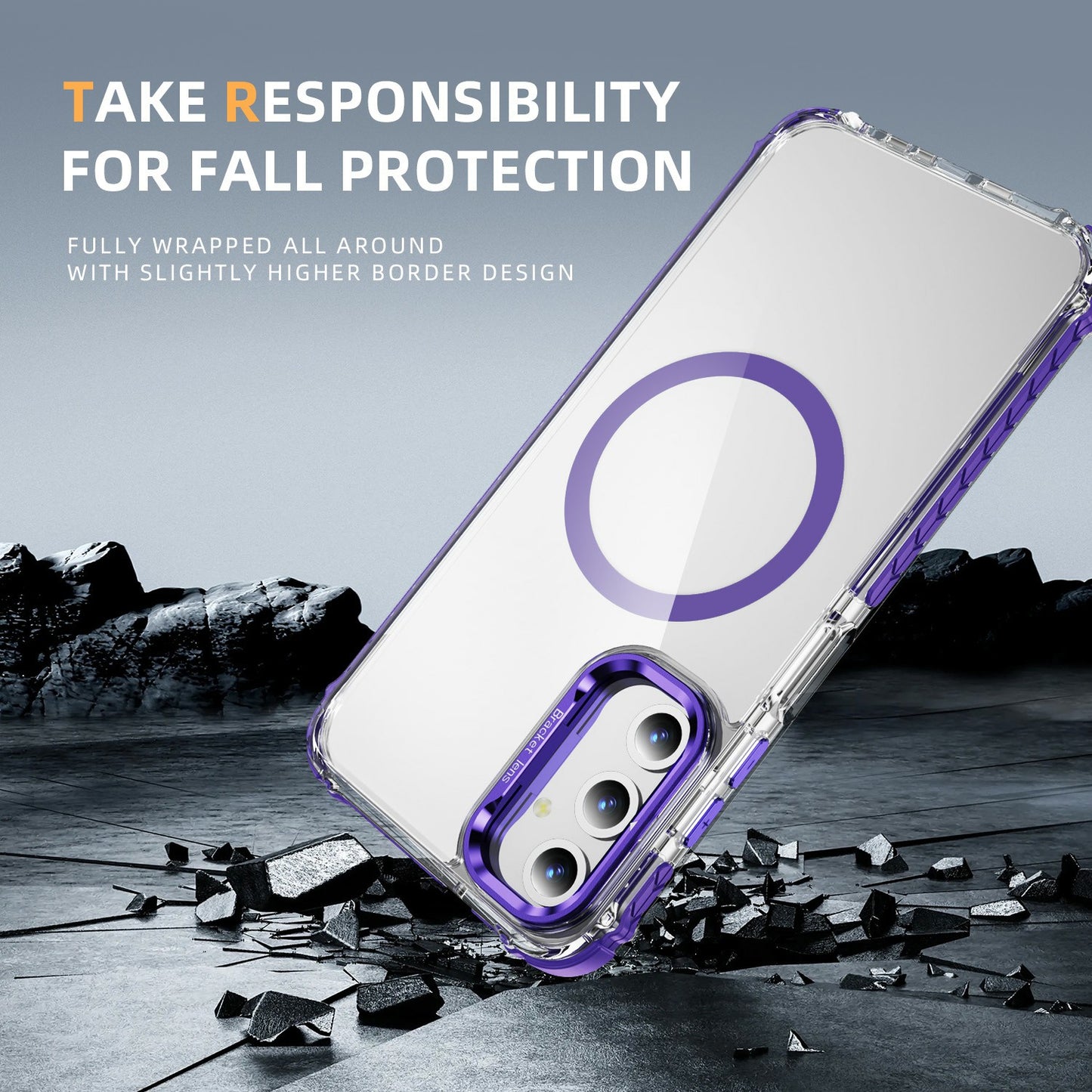 For Samsung Galaxy A16 5G  /  A16 4G Clear Phone Case with Lens Kickstand Cover Compatible with MagSafe - Purple