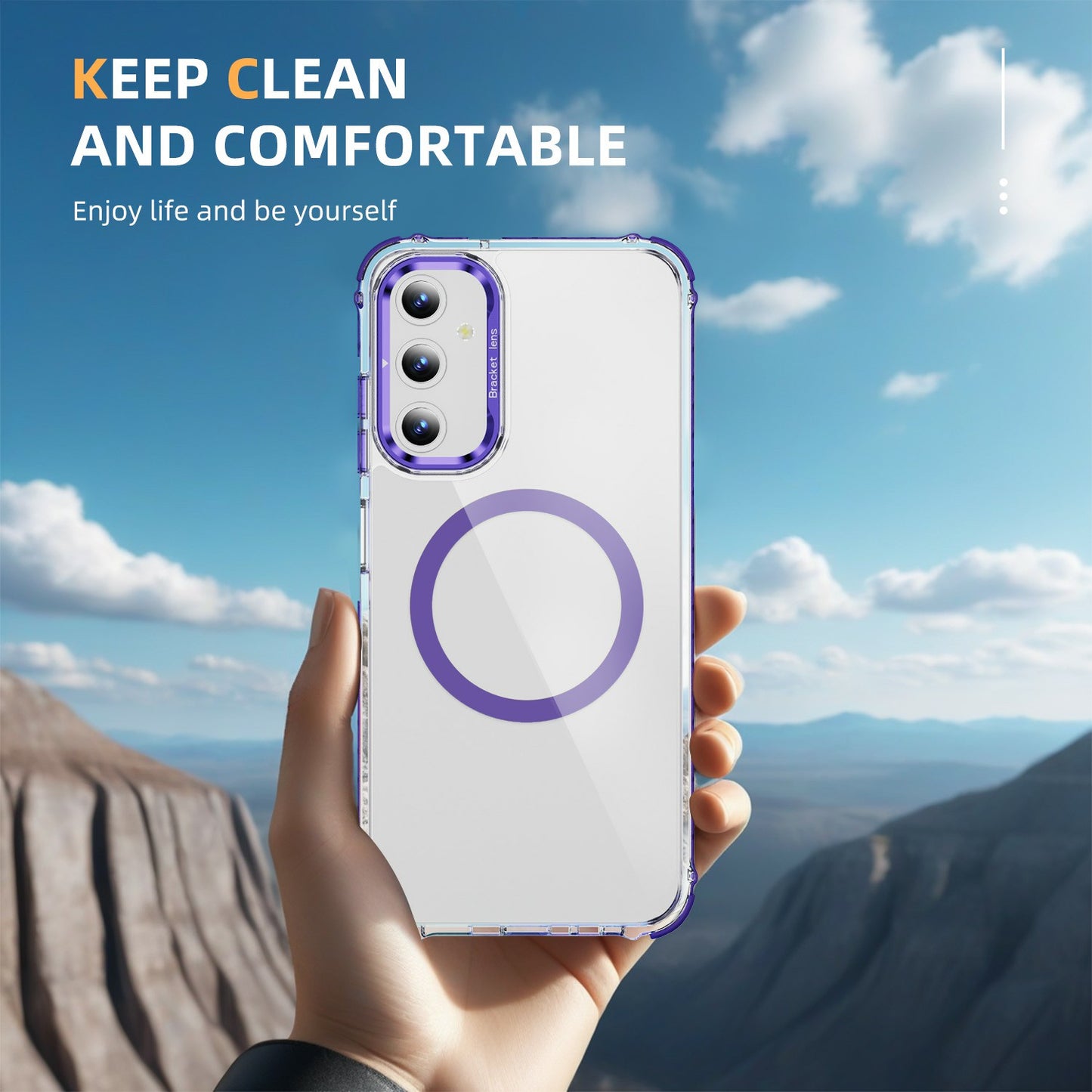 For Samsung Galaxy A16 5G  /  A16 4G Clear Phone Case with Lens Kickstand Cover Compatible with MagSafe - Purple