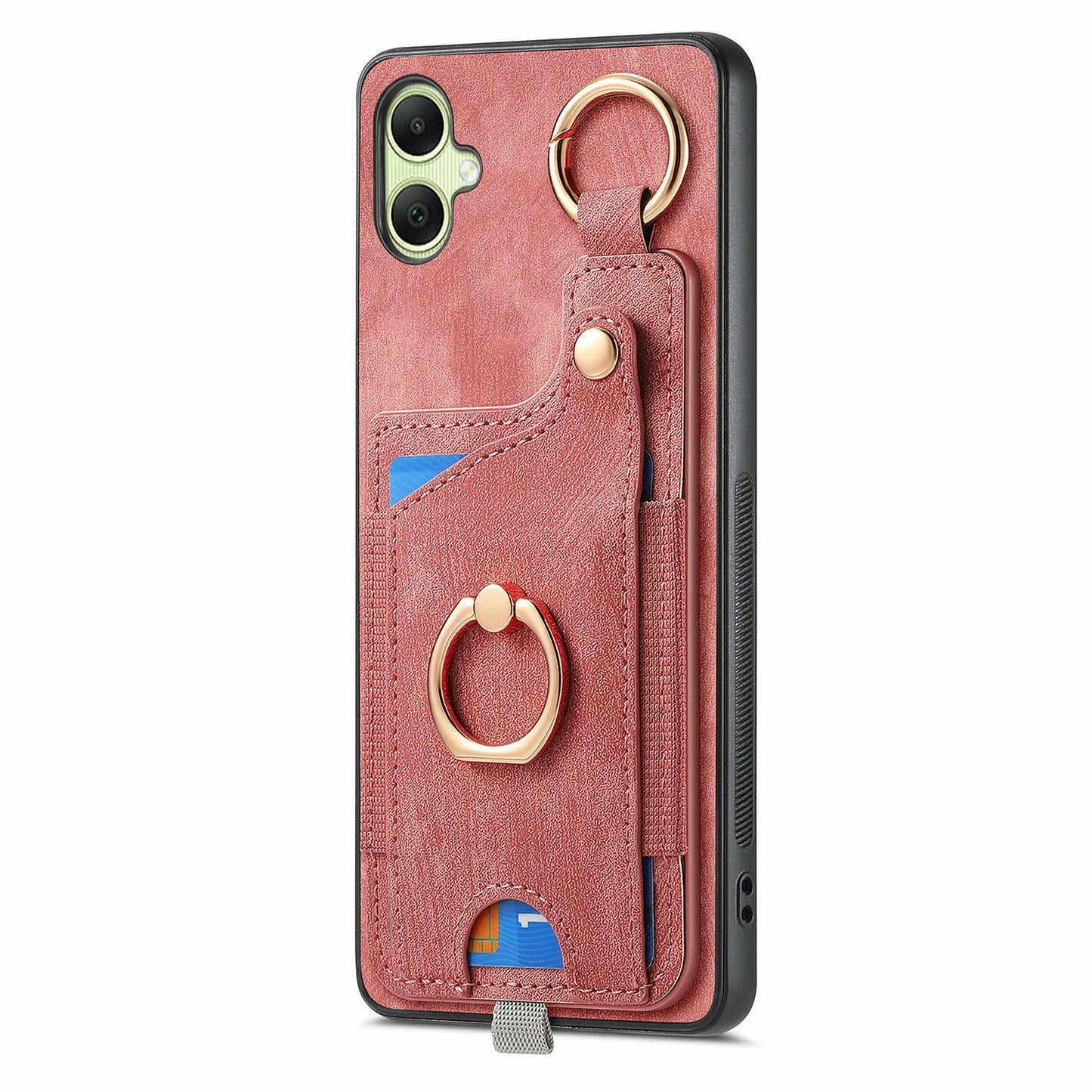 For Samsung Galaxy A06 Case Card Slots Leather+TPU Phone Cover with Ring Buckle - Pink
