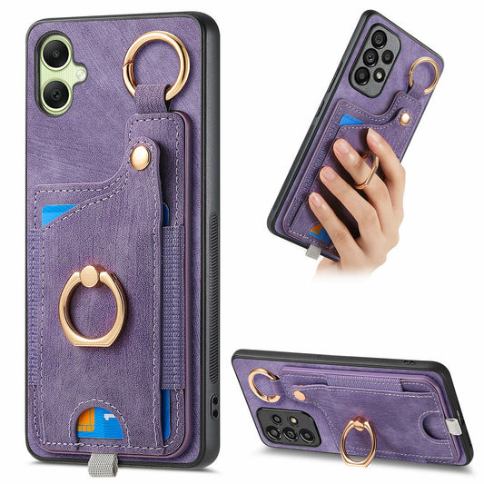 For Samsung Galaxy A06 Case Card Slots Leather+TPU Phone Cover with Ring Buckle - Purple